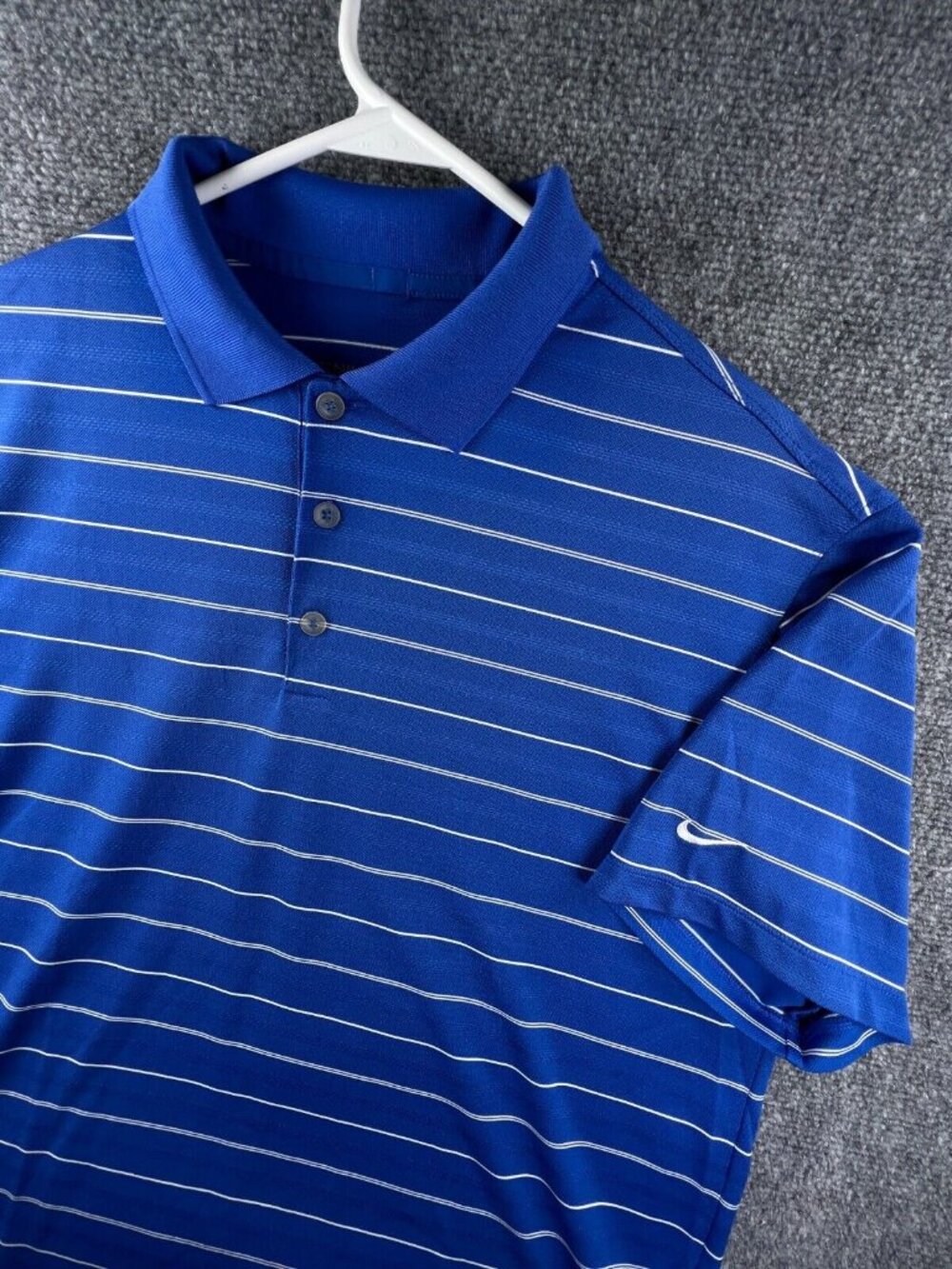 Nike Golf Blue White Striped Polo Shirt Short Sleeve Pullover Dri-fit Polyester